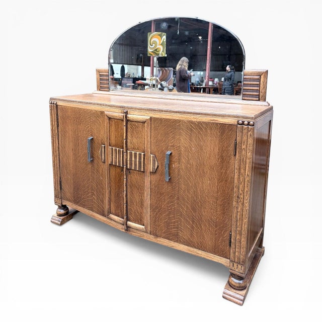 Wood Arts & Crafts Oak Dresser or Sideboard with Mirror For Sale - Image 7 of 9