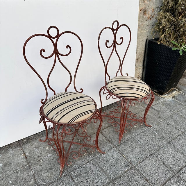 Vintage French Art Nouveau Chairs in Wrought Iron, 1930s, Set of 2 For Sale - Image 13 of 18