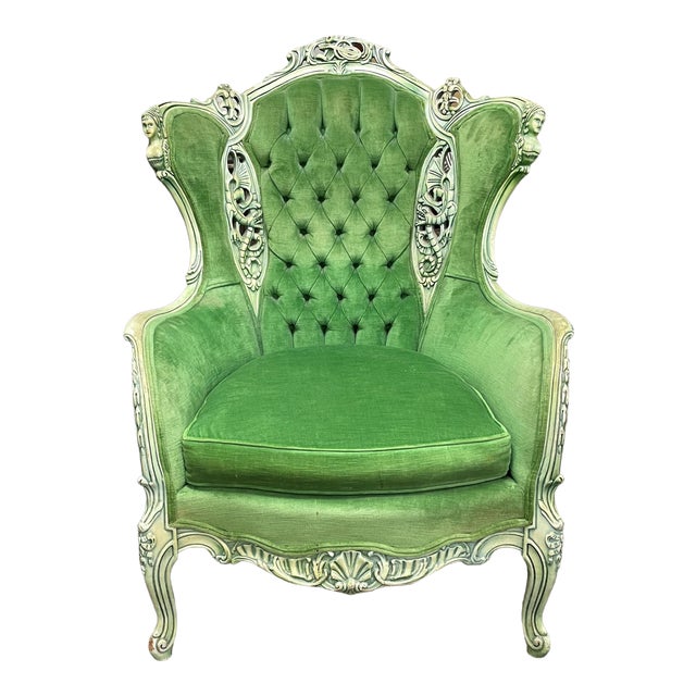 Vintage Shabby Chic Victorian Velvet Upholstered Wing Chair Chairish