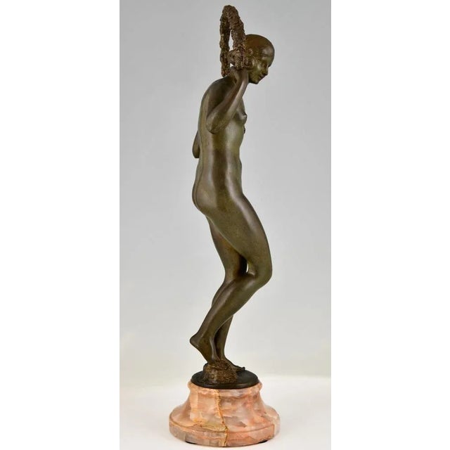 1920s Joe Descomps Cormier, Art Deco Nude with Garland, 1925, Bronze For Sale - Image 5 of 13