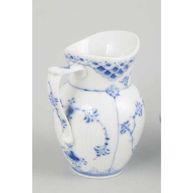 Late 20th Century Blue Fluted Half Lace Creamer and Sugar Bowl from Royal Copenhagen, Set of 2 For Sale - Image 3 of 5