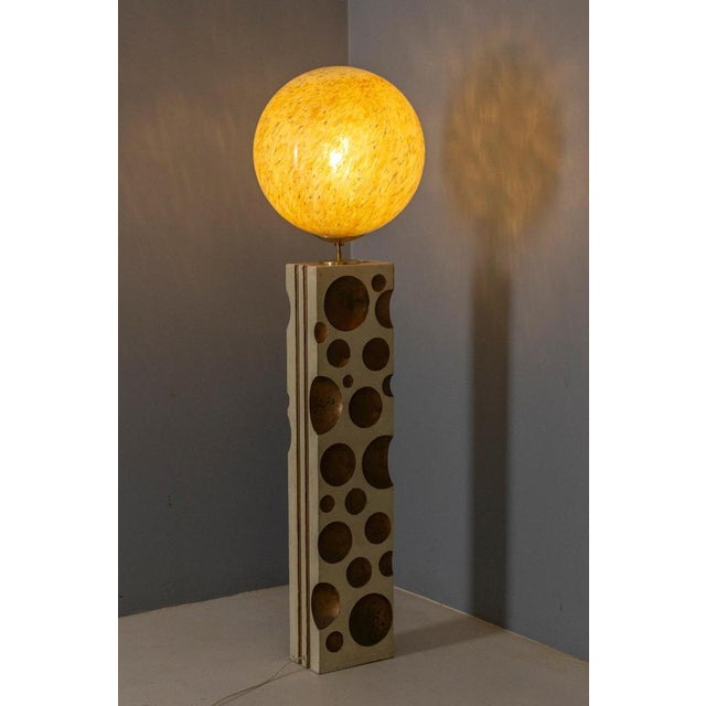 Floor Lamp with Marbled Glass Shade, Europe, 1970s For Sale - Image 4 of 8