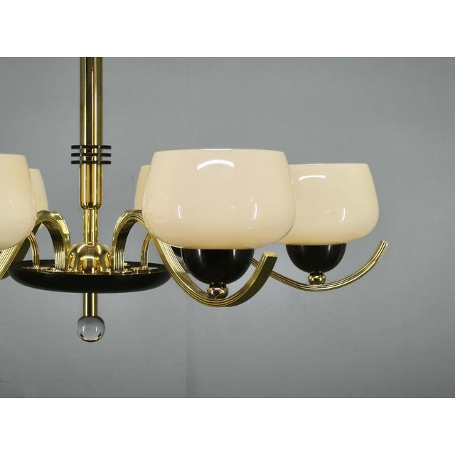 Italian Brass Chandelier with Opaline Glass Shades, 1950s For Sale - Image 13 of 17