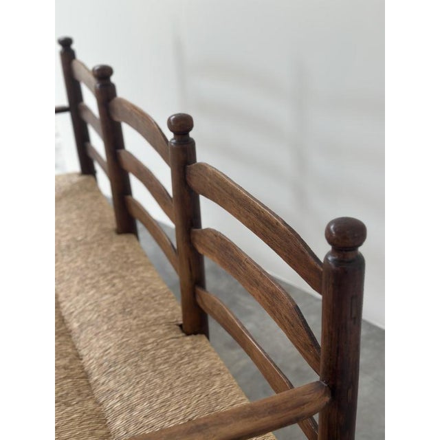 Antique French Provincial Radassier Bench in Oak with Rush Seat, France For Sale - Image 9 of 16