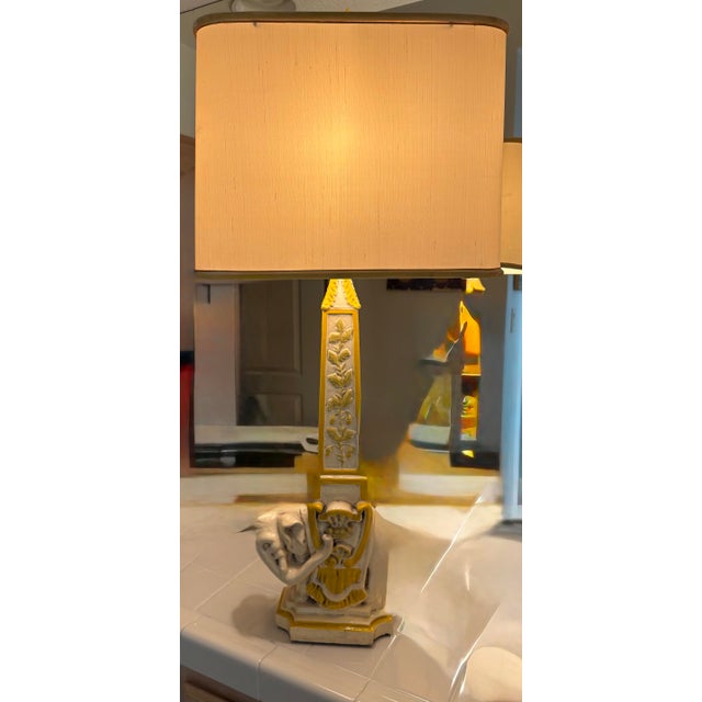 Chinoiserie Vintage 1970s Hollywood Regency Romanesque Originals Elephant Obelisk Table Lamp For Sale - Image 3 of 10