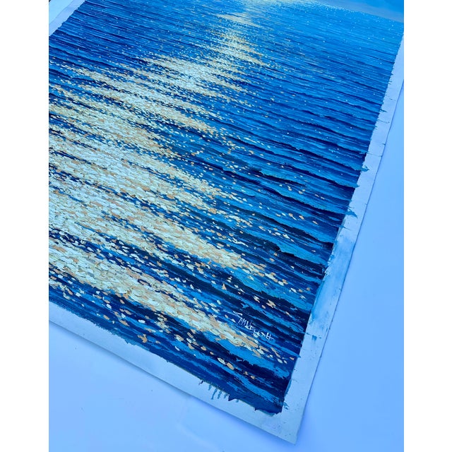 Textile Moonpath — Seascape Original Oil Painting, Unstretched, by Samuel H. For Sale - Image 7 of 8