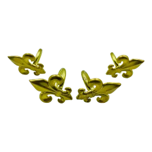 Vintage Metallic Gold "Fleur De Lis" Napkin Rings in Corresponding Wool & Beaded Pouch - Set of 4