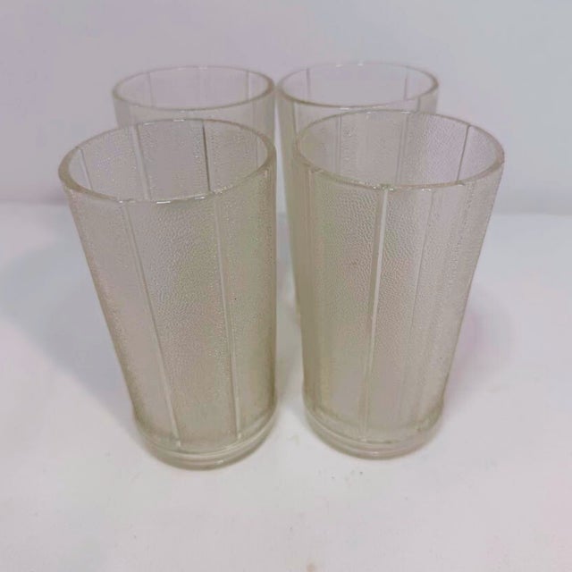 Glass Vintage Mid-Century Modern Frosted Pebbled Textured Glass Tumblers Vertical Ribbed 4.75" - Set of 4 For Sale - Image 7 of 8