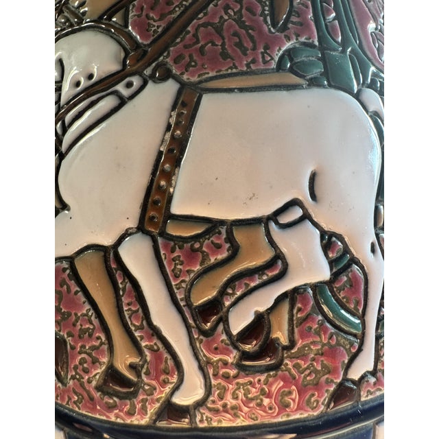 Blue Antique Czechoslovak Secessionist Ceramic Ewer with Chariot, 1915 For Sale - Image 8 of 12