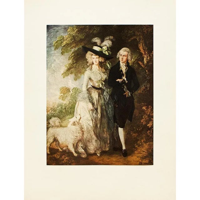 An excellent vintage full-color reproduction print after painting "The Morning Walk" by Thomas Gainsborough. Comes from a...