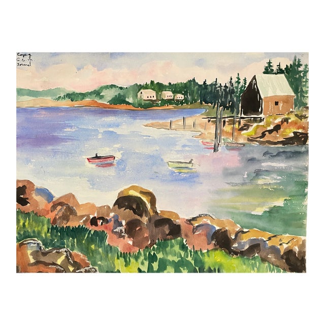 1950s Puget Sound Coastal Watercolor by Matthews For Sale