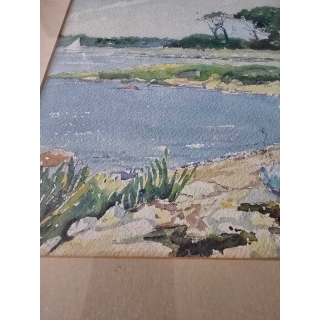 Paper Vintage Mid Century Signed Impressionist Wc Painting Beach For Sale - Image 7 of 9