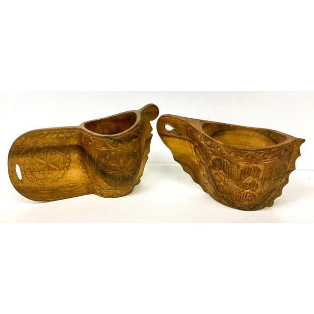 Hand Wood Carved Vintage Ritual Cups - A Pair For Sale - Image 10 of 11