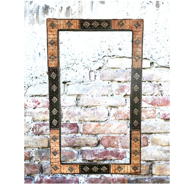 Large Moroccan Rectangular Wall Mirror, Expresso Brown Wood, Orange With Silver Embellishments For Sale - Image 11 of 12