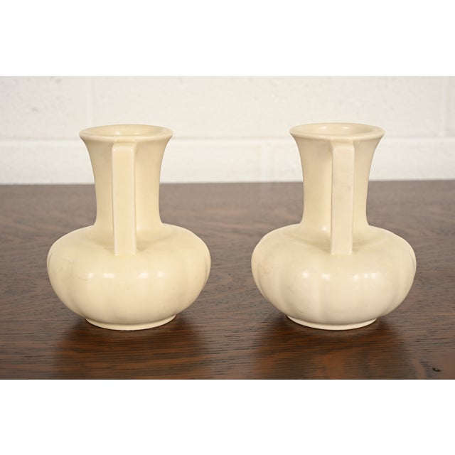 1930s Rookwood Pottery Arts & Crafts Glazed Ceramic Handled Vases, 1930s For Sale - Image 5 of 10