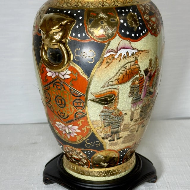 Japanese 1970s Satsuma Style Chinoiserie Lamp by Turtle and Crane For Sale - Image 3 of 17