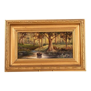 Signed Original Oil on Canvas by M. Quilter (British), Dated 1914 “Woodland Stream in Summer” For Sale