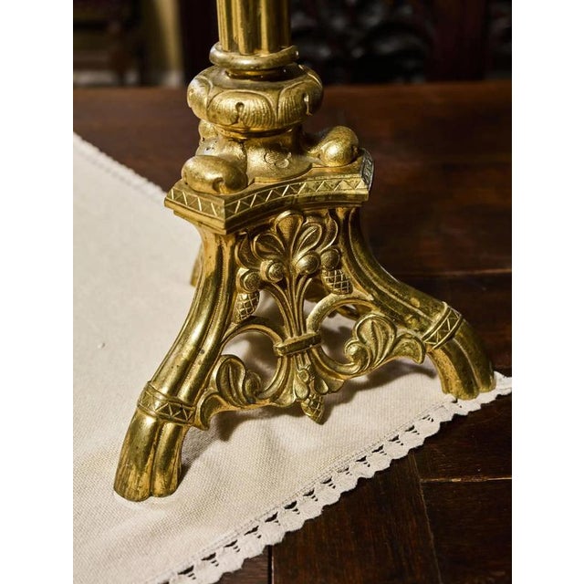 19th Century Neo-Gothic Brass Candlesticks, Set of 2 For Sale - Image 12 of 12