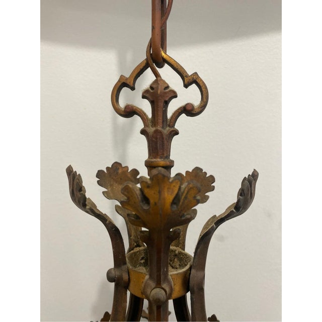 Antique Lighting 1920s Chandelier French Gothic Crest Sheild by Lincoln For Sale - Image 4 of 9