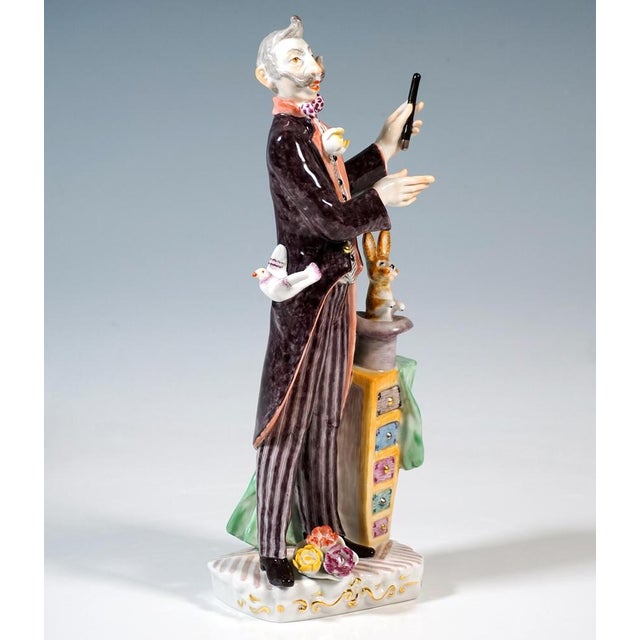 Excellent meissen porcelain figurine: standing man with a moustache and hair combed up into a point, polka dot bow tie,...