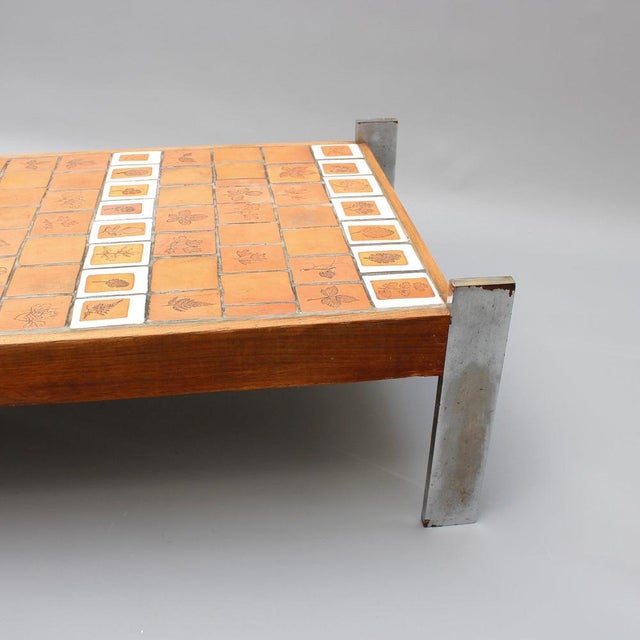 Vintage French Coffee Table with Leaf Motif Tiles by Roger Capron, 1970s For Sale - Image 6 of 18
