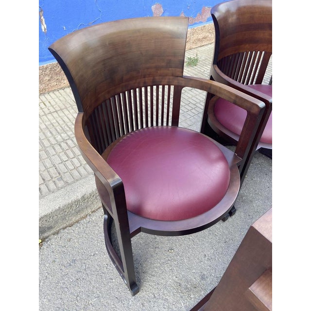Barrel Chairs with Table by Frank Lloyd Wright for Cassina, Set of 9 For Sale - Image 9 of 16