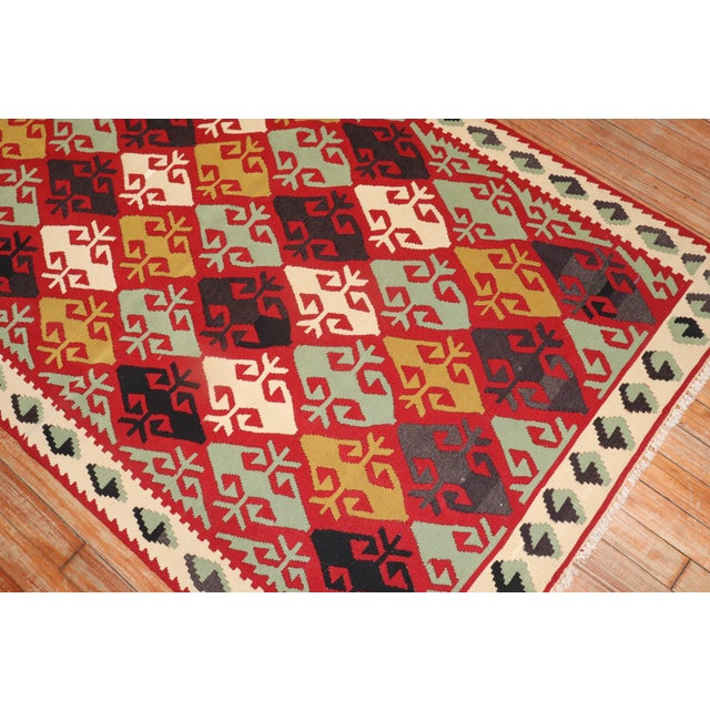 Mid 20th Century Geometric Turkish Kilim - 3'6" x 5'6" For Sale - Image 10 of 18