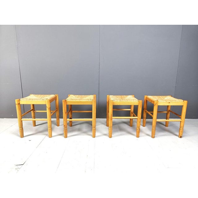 Vintage Wicker Stools, 1960s, Set of 4 For Sale - Image 4 of 11