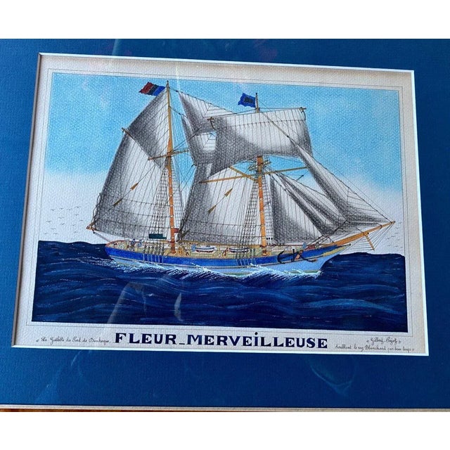 Gilbert Pajot, Marine Scene, Gouache, Framed For Sale - Image 12 of 13