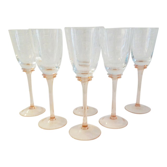 Mid-Century Pink Stemmed Crystal Glasses, Set of 6 For Sale