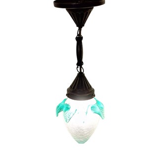 Antique Art Deco Ceiling Lamp in Frosted Glass and Brass, 1920s For Sale