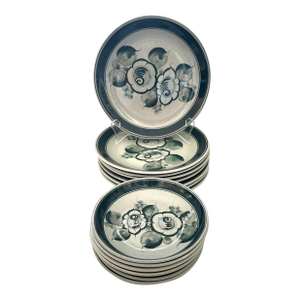 Vintage Ceramica Artistica "Gomez" Green Floral Dinner Plates Set of 14