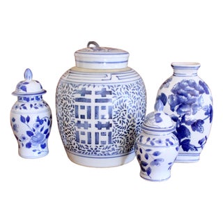 Group of Chinese Blue and White Porcelain Ginger Jars and Vase- 4 Pieces For Sale