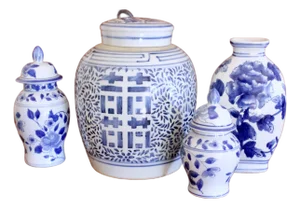Group of Chinese Blue and White Porcelain Ginger Jars and Vase- 4 Pieces