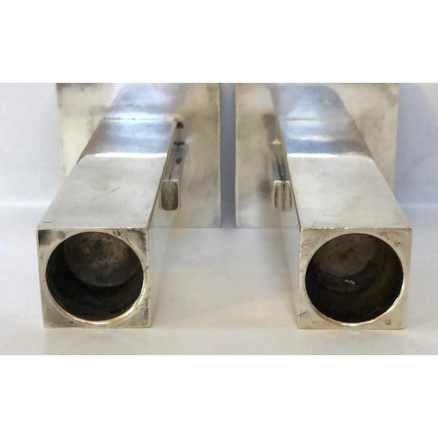 Metal Art Deco Skyscraper Silver Candlesticks For Sale - Image 7 of 8