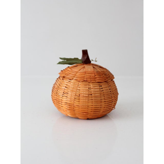 Farmhouse Vintage Woven Pumpkin Basket With Lid For Sale - Image 3 of 10