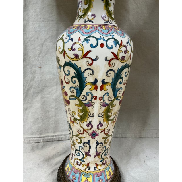 1970s Bombay Table Lamps Porcelain White Floral Oriental Accent Fringe Shades Set of 2 For Sale - Image 17 of 17