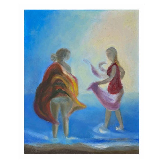 Roberto Cuccaro, Women at the Shore, Original Oil on Canvas, 2000s For Sale