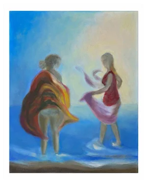 Roberto Cuccaro, Women at the Shore, Original Oil on Canvas, 2000s