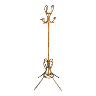 Bamboo and Rattan Coat Rack With Large Base, Italy, 1960s For Sale