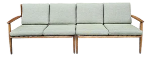 Two-Piece Mid-Century Teak Sofa With New Sage Green Upholstery