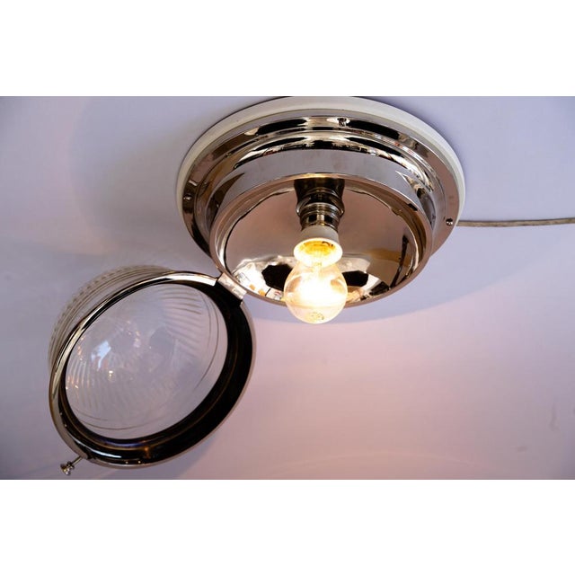 Art Deco Nickel Plated Ceiling Lamp with Cut Glass Shade, 1920s For Sale - Image 9 of 10