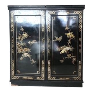 1940s Chinoiserie Lacquer & Marble Bar Cabinet For Sale