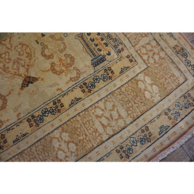 Extremely Fine Floral Vase Pattern Ivory Cream Field With Rustic Tones Late 19th Century Antique Persian Tabriz Islamic Prayer Rug For Sale - Image 11 of 13