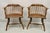 Antique English Windsor Colonial Pine Wood Spindle Pub Club Arm Chairs - a Pair. Item features carved serpentine plank...