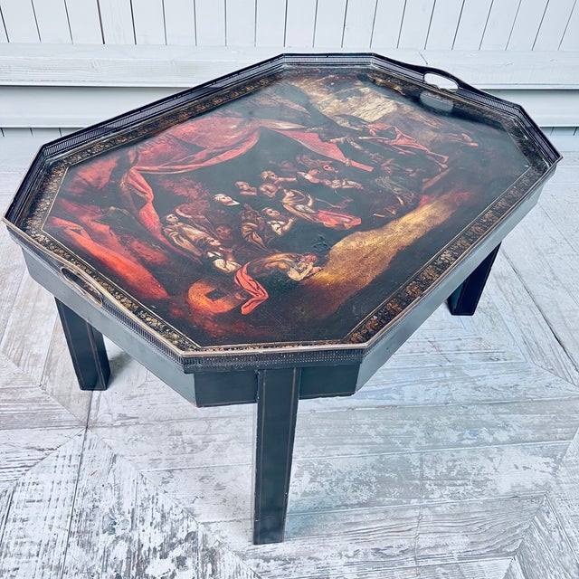 19th Century Octagonal Tole Tray Table with The Family of Darius Before Alexander the Great For Sale - Image 4 of 11