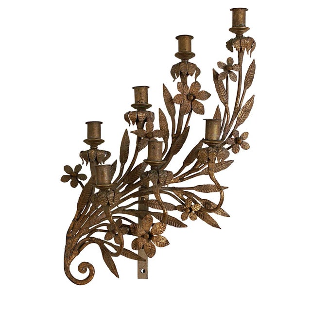 Spanish Wrought Iron & Gilt Candelabras - a Pair For Sale - Image 4 of 5