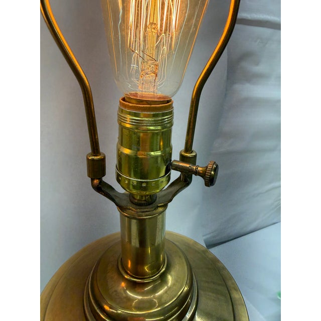 Ceramic Mid 20th Century Hollywood Regency Turquoise Ceramic & Brass Column Lamps - A Pair For Sale - Image 7 of 12