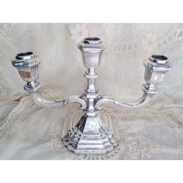 Antique Jakob Grimminger Sterling Silver Art Deco Three-Tiered Candelabras - A Pair For Sale - Image 4 of 11