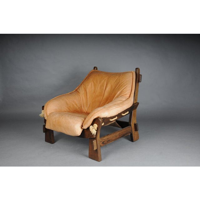 Vintage Lounge Chairs in Leather and Oak from Maison Regain, France, 1960s, Set of 2 For Sale - Image 4 of 18